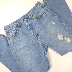 LEVIS 501 JEANS WOMEN'S SIZE 31X30 BLUE DENIM DISTRESSED HI-RISE ZIP FLY *VGC*